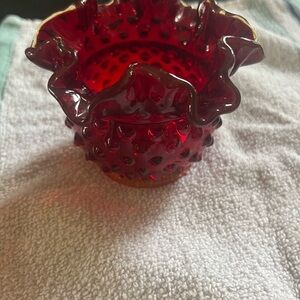 Fenton Elegant Red Glass Hobnail  Vase
